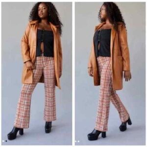 Urban Outfitters Tan Plaid Flare Pants